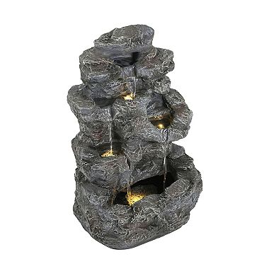 KWPZQEB Concrete Rock Waterfall Fountain with LED Lights for Outdoor Garden