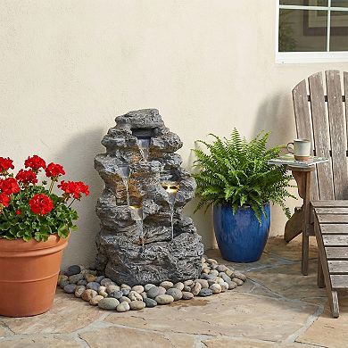 KWPZQEB Concrete Rock Waterfall Fountain with LED Lights for Outdoor Garden