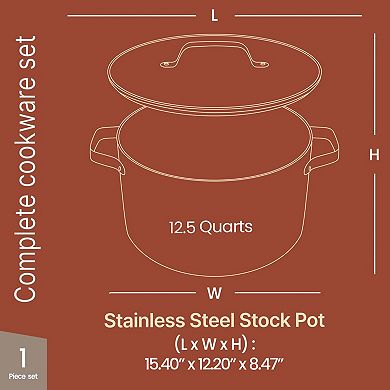 Bakken 12.5 Quart Ceramic Nonstick Stock Pot with Lid, Oven Safe 500°F