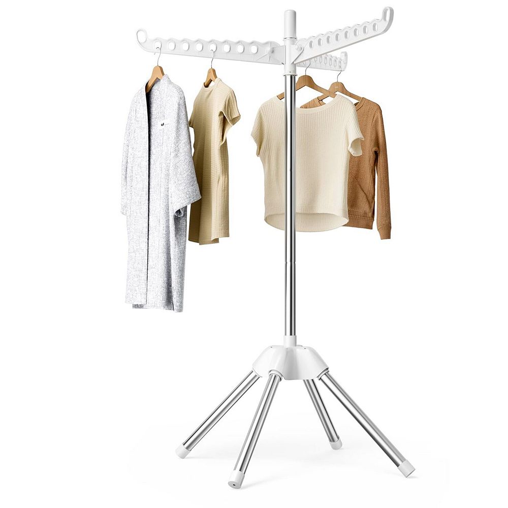 360° Rotatable Foldable Plastic Drying Rack 1-Layer Space-Saving Indoor ...
