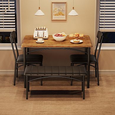 Rectangular Dining Table Set for 4, Kitchen Table with Upholstered Chairs and Bench for Small Space