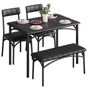 Rectangular Dining Table Set for 4, Kitchen Table with Upholstered Chairs and Bench for Small Space