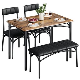 Rectangular Dining Table Set for 4, Kitchen Table with Upholstered Chairs and Bench for Small Space