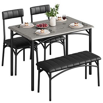Rectangular Dining Table Set for 4, Kitchen Table with Upholstered Chairs and Bench for Small Space