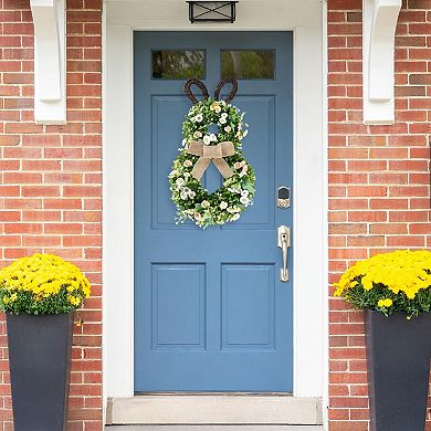 24” Easter Bunny Wreath Spring Daisy Greenery Bow Door Decor