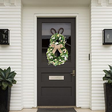 24” Easter Bunny Wreath Spring Daisy Greenery Bow Door Decor
