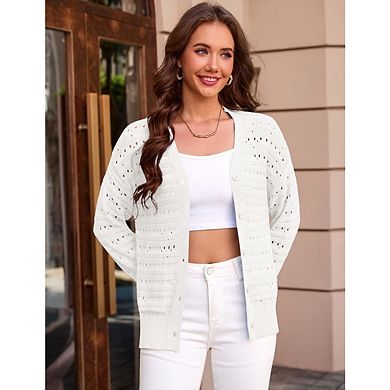 Women's Crochet Boho Oversized Cardigan Sweater, Solid Color Spring Open Front Outwear