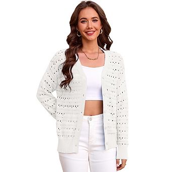 Women's Crochet Boho Oversized Cardigan Sweater, Solid Color Spring Open Front Outwear