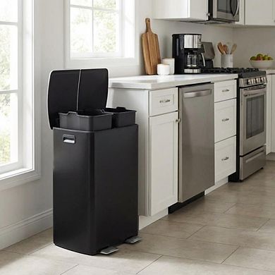 2x8 Gallon Kitchen Trash Can, Stainless Steel Garbage Can with Inner Bucket, Step-on Pedal