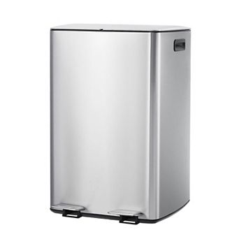 2x8 Gallon Kitchen Trash Can, Stainless Steel Garbage Can with Inner Bucket, Step-on Pedal