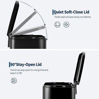 Trash Can with Soft-Close Lid and Removable Inner Bucket, Stainless Steel Rectangular Garbage Can