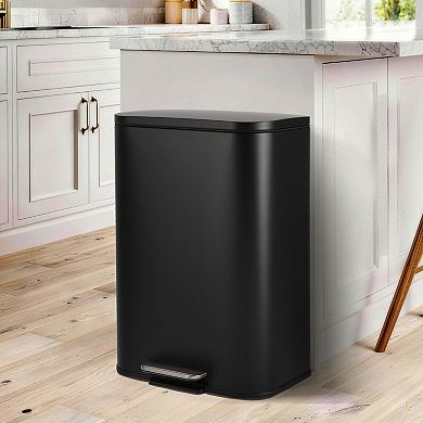 Trash Can with Soft-Close Lid and Removable Inner Bucket, Stainless Steel Rectangular Garbage Can