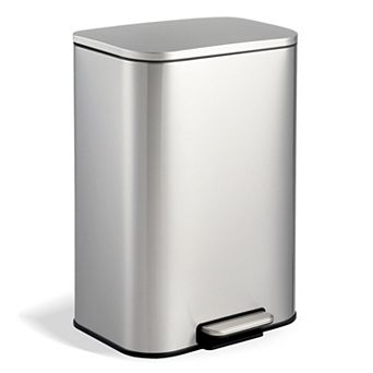 Trash Can with Soft-Close Lid and Removable Inner Bucket, Stainless Steel Rectangular Garbage Can
