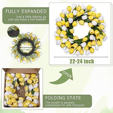 24" Tulip Spring Artificial Wreath Widding Home Decor