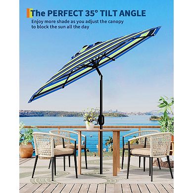 9FT Patio Umbrella Outdoor,Market Table Umbrella with Push Button Tilt,Crank,8 Ribs UV Protection
