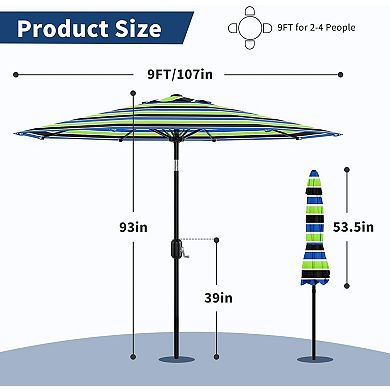 9FT Patio Umbrella Outdoor,Market Table Umbrella with Push Button Tilt,Crank,8 Ribs UV Protection