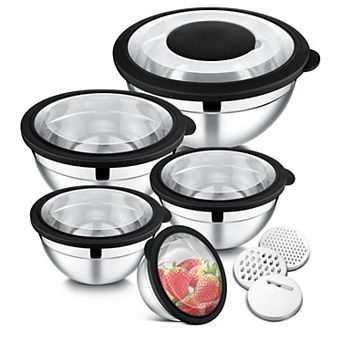 5 bowls Mixing Bowl Set Stainless Steel Nesting Salad Bowls With Lids 4.6/2.6/1.5/1/0.7 Qt