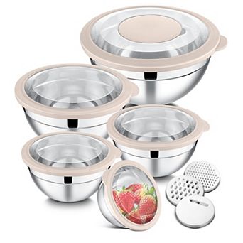 5 bowls Mixing Bowl Set Stainless Steel Nesting Salad Bowls With Lids 4.6/2.6/1.5/1/0.7 Qt