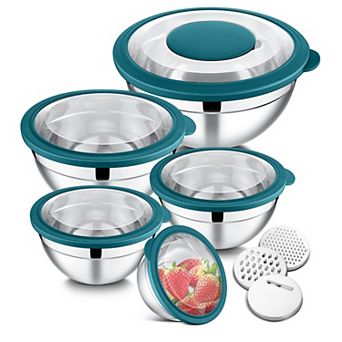 5 bowls Mixing Bowl Set Stainless Steel Nesting Salad Bowls With Lids 4.6/2.6/1.5/1/0.7 Qt