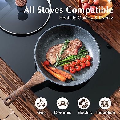 Nonstick Frying Pan Skillet Lid Omelet Egg Chef Kitchen Cooking Granite