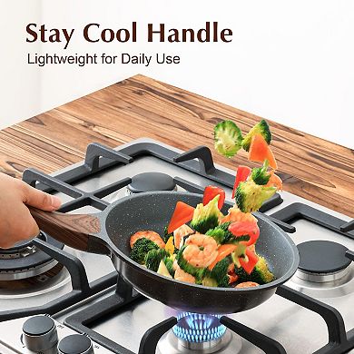 Nonstick Frying Pan Skillet Lid Omelet Egg Chef Kitchen Cooking Granite