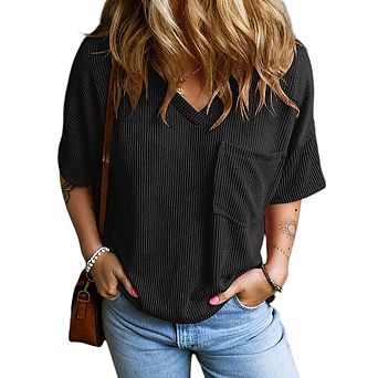 Women's Summer Tops Loose T Shirts Short Sleeve V Neck Blouses Dressy Casual Work Outfits