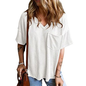 Women's Summer Tops Loose T Shirts Short Sleeve V Neck Blouses Dressy Casual Work Outfits