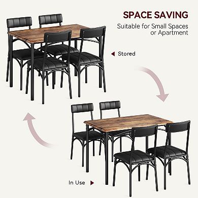 Dining Table Set for 4, Wood Kitchen Table with 4 Upholstered Chairs, for Small Space, Apartment