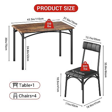 Dining Table Set for 4, Wood Kitchen Table with 4 Upholstered Chairs, for Small Space, Apartment