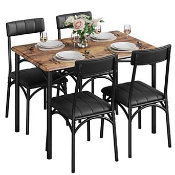 Dining Table Set for 4, Wood Kitchen Table with 4 Upholstered Chairs, for Small Space, Apartment