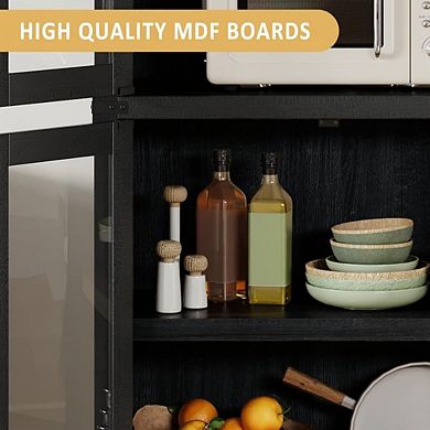 Arched Bookcase with Doors 5 Tier Storage Cabinet with Open Display Shelf for Living Room