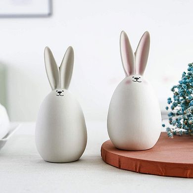 2PC Ceramic Easter Bunny Couple Ornament Porcelain Home Wedding Gift