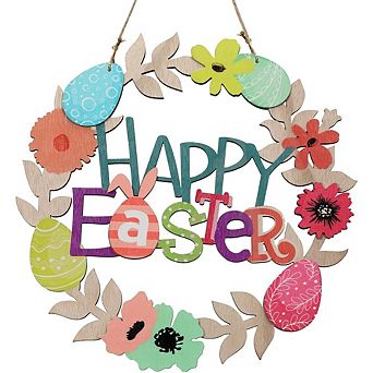 Easter Wooden Wreath Door Sign Bunny & Egg Hanging Decor Durable Reusable