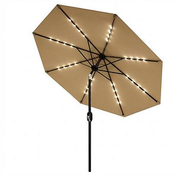 9FT Patio Umbrella with Solar Lights,Outdoor Table Umbrella with 8 Durable Ribs,Tilt,Crank Mechanism