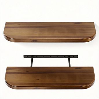 24'' Round Edge Floating Wall Shelf Set with Hidden Brackets Wood Decor 2 pc