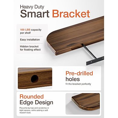 24'' Round Edge Floating Wall Shelf Set with Hidden Brackets Wood Decor 2PC