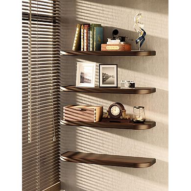 24'' Round Edge Floating Wall Shelf Set with Hidden Brackets Wood Decor 2PC