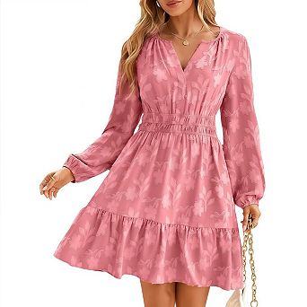 Womens Long Sleeve Mini Dress Casual A Line Flowy Loose Vacation Party Babydoll Fall Short Dresses