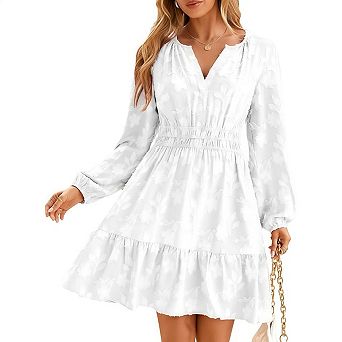 Womens Long Sleeve Mini Dress Casual A Line Flowy Loose Vacation Party Babydoll Fall Short Dresses