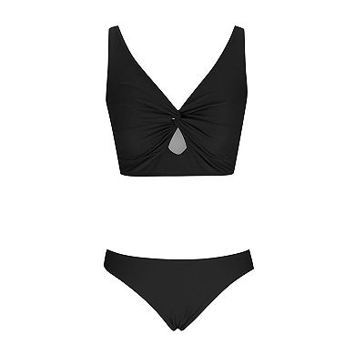 Women's Two Piece Swimsuit Twist Front Crop Top and Mid Rise Bottoms Bathing Suit