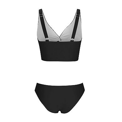 Women's Two Piece Swimsuit Twist Front Crop Top and Mid Rise Bottoms Bathing Suit