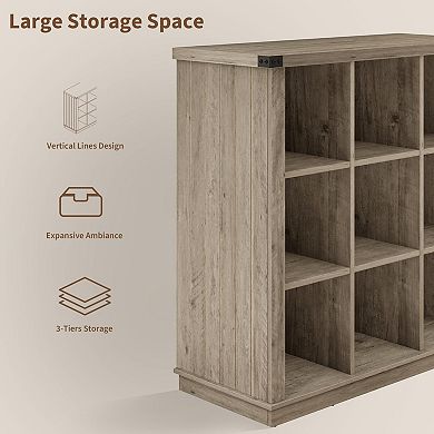 9 Cube Storage Organizer Bookshelf, 4 Tier Farmhouse Horizontal Bookcase, Wood Storage Bookcase