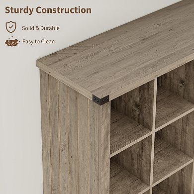 9 Cube Storage Organizer Bookshelf, 4 Tier Farmhouse Horizontal Bookcase, Wood Storage Bookcase
