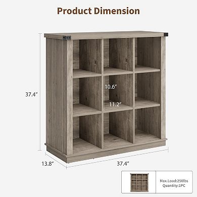 9 Cube Storage Organizer Bookshelf, 4 Tier Farmhouse Horizontal Bookcase, Wood Storage Bookcase