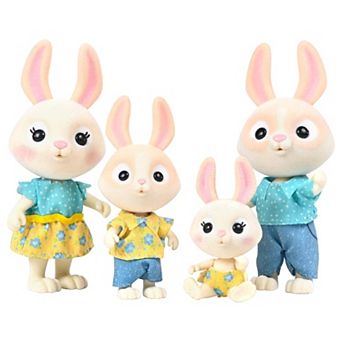 4 pc Flocked Rabbit Family Mini Dolls Easter Gift