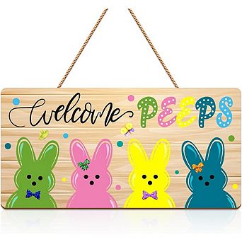 Easter Bunny Wooden Door Sign Hanging Wreath Durable Reusable Decor