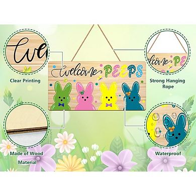Easter Bunny Wooden Door Sign Hanging Wreath Durable Reusable Decor