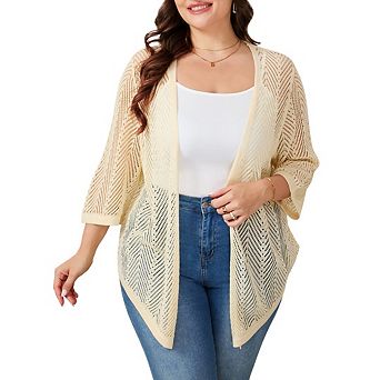 Women's Plus Size Summer Cardigan, Lightweight Casual Knitted Open Front Sweater with 3/4 Sleeves