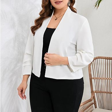 Plus Size Blazer for Women 3/4 Sleeve Open Front Office Cropped Blazer Jacket