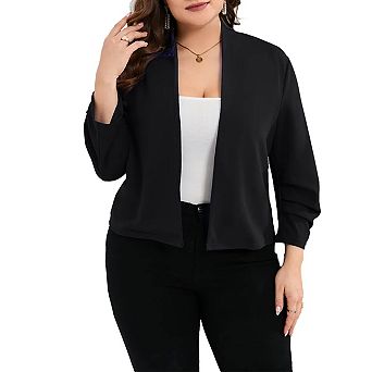 Plus Size Blazer for Women 3/4 Sleeve Open Front Office Cropped Blazer Jacket